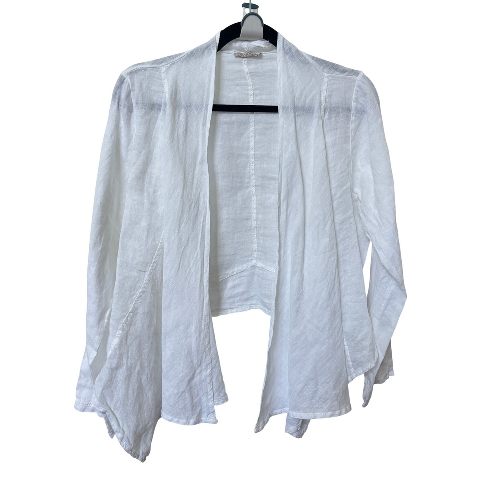 Bellambra White 100% Linen Open Front Cardigan Jacket Italy Womens Medium